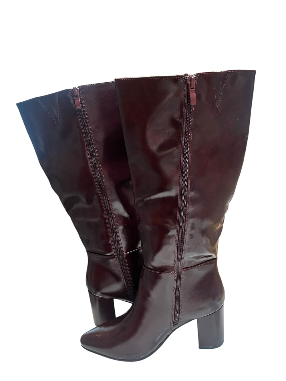 Brown Faux Leather Knee High Boots - Size 8 - Picture 7 of 8